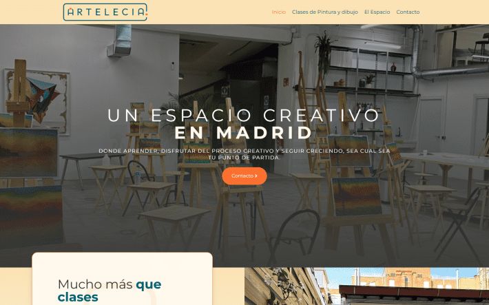 Página de inicio de la web de Artelecia, espacio creativo de talleres