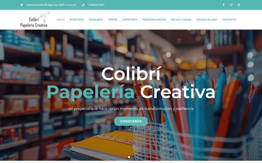 Página de inicio de la web de Papelería Colibrí, en A Coruña